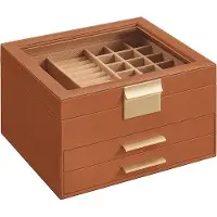 OEM Organiseur MDF haut de gamme au design élégant - Dimensions : 20,3 cm x 23,1 cm x 13,5 cm - Couleur cognac rehaussée de touches dorées