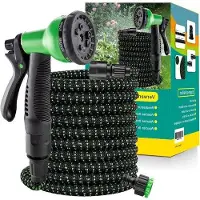 OEM Tuyau d'arrosage en plastique avec 8 embouts - adaptateur et crochet - système d'arrosage en plastique pour le jardin et la station de lavage - vert, 225 m