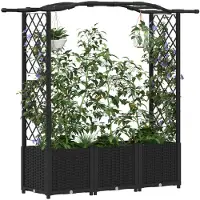 vidaXL Jardinière surélevée avec treillis et toit, noir, 164 x 40 x 142 cm, PP
