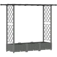 vidaXL Jardinière surélevée avec treillis et toit, gris clair, 164 x 40 x 121 cm, PP