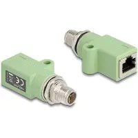 DeLOCK Adaptateur M12 X-codé 8 broches mâle vers RJ45 femelle Cat.5e avec trou de fixation droit vert (60681)