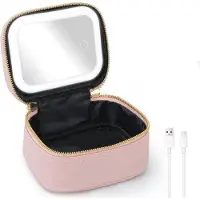 OEM Mini miroir en cuir avec éclairage LED - Accessoire de toilette pour femme - Rose
