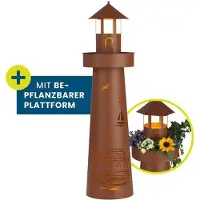 DS Produkte Hoberg Colonne de plantes LED Phare Design aspect rouille In-& Outdoor Éclairage LED 6h Timer sans fil Plateforme à planter individuellement ø 21 x 80 cm