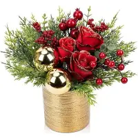OEM Mini sapin de Noël - Plante artificielle en pot - Décoration de fête - Prêt à l'emploi - Indéterminé - Rose et rouge rubis