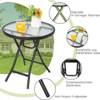 Northix Table à manger de patio table ronde en verre avec plateau en verre trempé 46,5 x 46,5 x 47,5 cm noir
