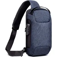 OEM Sac à bandoulière imperméable, résistant et antivol avec fermeture à combinaison, sac de sport en tissu Oxford, sac de poitrine pour homme, couleur bleue.