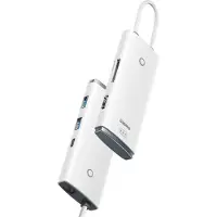 Baseus Lite Series multifunctional HUB USB Type C - 2 x USB 3.0 / USB Type C PD / HDMI 1,4 / SD / TF White
