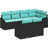 Syfax Ensemble de Canapés avec coussin 7 pcs Noir polyrotin