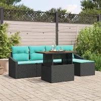 Prolenta Maison Exclusive - Ensemble de canapé de jardin pour 6 personnes, en résine tressée noire et turquoise