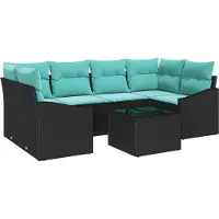 vidaXL Ensemble de canapés avec coussins, 7 pièces, noir et turquoise, en rotin synthétique