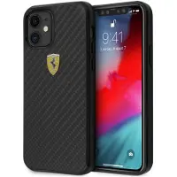 Ferrari FERCAHCP12SBK iPhone 12 mini 5,4" czarny/black hardcase On Track Real Carbon (Apple iPhone 12 mini), Coque pour téléphone portable, Noir