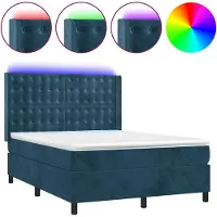 vidaXL Lit boxspring avec matelas & LED bleu foncé 140x190 cm velours