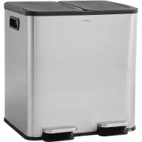 Casabel Poubelle Cuisine Double 2x15L en Acier Inoxydable, Anti-Traces, avec Pédales et Couvercles, pour Tri Sélectif, Noire