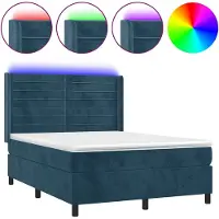 vidaXL Lit boxspring avec matelas & LED bleu foncé 140x190 cm velours