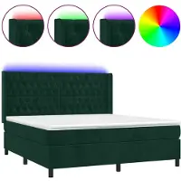 vidaXL Lit boxspring avec matelas & LED vert foncé 160x200 cm velours