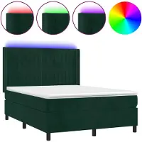 vidaXL Lit boxspring avec matelas & LED vert foncé 140x190 cm velours