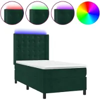 vidaXL Lit boxspring avec matelas & LED vert foncé 90x190 cm velours