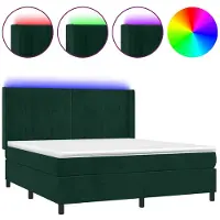 vidaXL Lit boxspring avec matelas & LED vert foncé 160x200 cm velours