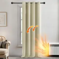 OEM Rideaux vaporisants thermiques, 96 pouces de long, beige, 1 pièce, avec anneaux, pour chambre à coucher et salon, 140 x 180 cm (L x H)