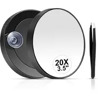 Famanu Grossissement 20x, miroir à main avec ventouse et pince à épiler, miroir de maquillage, 3,5 pouces, portable, trousse de maquillage