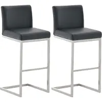 CLP - Ensemble de 2 tabourets de bar Paros, revêtus de similicuir, avec repose-pieds en acier inoxydable, capacité jusqu'à 240 kg, couleur noire