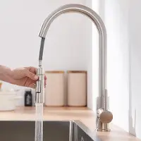 OEM Robinet de cuisine en acier avec douchette extractible et jet haute pression, 2 types de jets chauffants, robinet de cuisine à arc haut