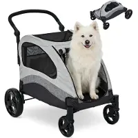 StarTech.com Poussette robuste pour grands chiens - grande poussette pour chien - modèle pliable - poignée réglable - filet respirant - compartiments de rangement - noir