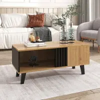 OEM Table basse en bois teinté 100 x 60 x 45 cm avec ornements noirs, table de salon avec tiroir et table d'appoint, rangements polyvalents et charme unique