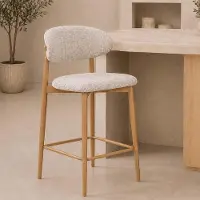 Zesso Milton & Oldbrook - Tabouret de bar bas en chenille Vannes Beige - Chêne