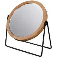 RIDDER Miroir de maquillage sur pied KARA, diamètre 145 mm, double face, noir/bambou