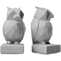 Nikcorp Supports de livres hiboux modernes en résine, lot de 2 figurines gris 16 cm, stabilisateur bibliothèque bureaux étagères murales