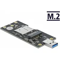 DeLOCK Convertisseur USB 3.0 type A mâle vers M.2 clé B avec slot SIM (M.2), Boîtier pour disques durs, Noir