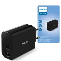 Philips DLP2621/12 Chargeur - Connecteur USB - Adaptateur secteur - Chargeur rapide - Multiple : 2 ports - USB-C - USB-A - 30 W - Noir
