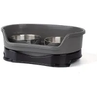 OEM Double gamelle en acier inoxydable | Gamelle anti-renversement avec protection pour le cou, pour chats et chiens, grise