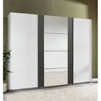 Wimex Armoire à portes coulissantes Bern 313 cm, blanc et acier brut