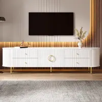 Merax Meuble TV à structure ondulée 3D, meuble bas moderne avec tiroirs et double porte, meuble TV de salon en MDF avec passage de câbles, blanc