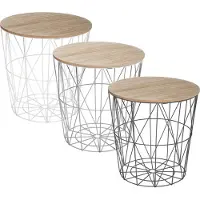 Atmosphera Créateur d'intérieur Table en osier Kumi Métal Plateau MDF noir marron 41 cm x 40 cm