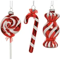 Kaemingk Décorations d'arbre de Noël en verre Sucette Bonbon Canne à sucre 13cm rouge 3er Set