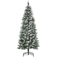 OEM Arbre de Noël artificiel, 150 cm de hauteur, avec 630 branches, 37 cônes, extrémités enneigées, ignifuge