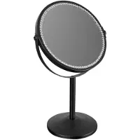 RIDDER Miroir de maquillage sur pied HELENE, diamètre 170 mm, double face, avec strass, noir