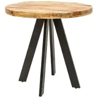 Meublorama Table de salle à manger LODEN 80 cm – Plateau rond en bois massif de manguier et structure en métal noir