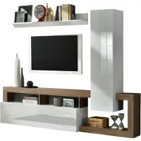 Meublorama Ensemble meubles salon avec rangements, collection BURA, longueur 219 cm, blanc laqué/chêne mercure