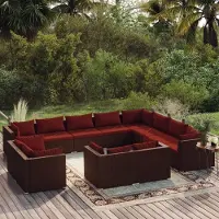 Prolenta Maison Exclusive - Ensemble de salon de jardin 12 pièces avec coussins, en rotin synthétique marron
