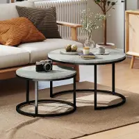 SUGIFT Lot de 2 tables basses rondes empilables, ensemble de tables basses en MDF et métal, gris | 78,5 x 78,5 x 46,5 cm | 13 kg | peu encombrant