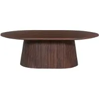 Meublorama Table basse ovale MITCHEL – Bois exotique de manguier brun foncé 120x70 cm
