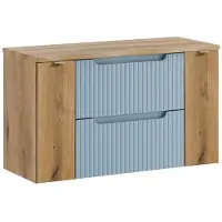 Meublorama Ensemble suspendu VANO bleu denim et chêne clair 100cm : meubles sous vasque à tiroirs et placards + plan pour vasque
