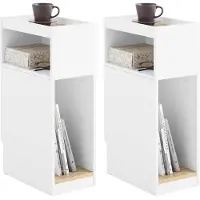 SoBuy Lot 2 Tables de Chevet Étroites Blanc