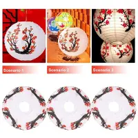 Semoic 6 Pack 12 Pouces Rouge Cerisier Fleurs Lanterne en Papier Blanc Rond Chinois Japonais Lampe en Papier pour la DéCoration de FêTe de Mariage