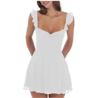 Semoic Robe Courte Style Années 2000 pour Femme, à Bretelles Volantées, Robe de Soirée Courte de Fin D'Études, Dos Nu Lacé, Coupe Trapèze, Style