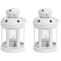 Semoic 2X Lanternes Une Bougie Suspendues en Métal Vintage, Photophore, Chandelier pour Mariage, Maison, Cadeau de Fêtes D'Anniversaire-Blanc